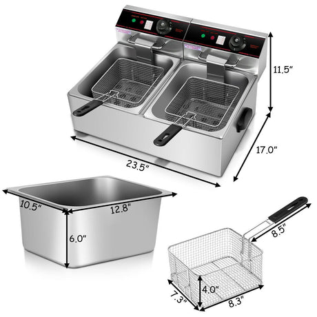 Freidora eléctrica de encimera de doble cubeta de 3400 W