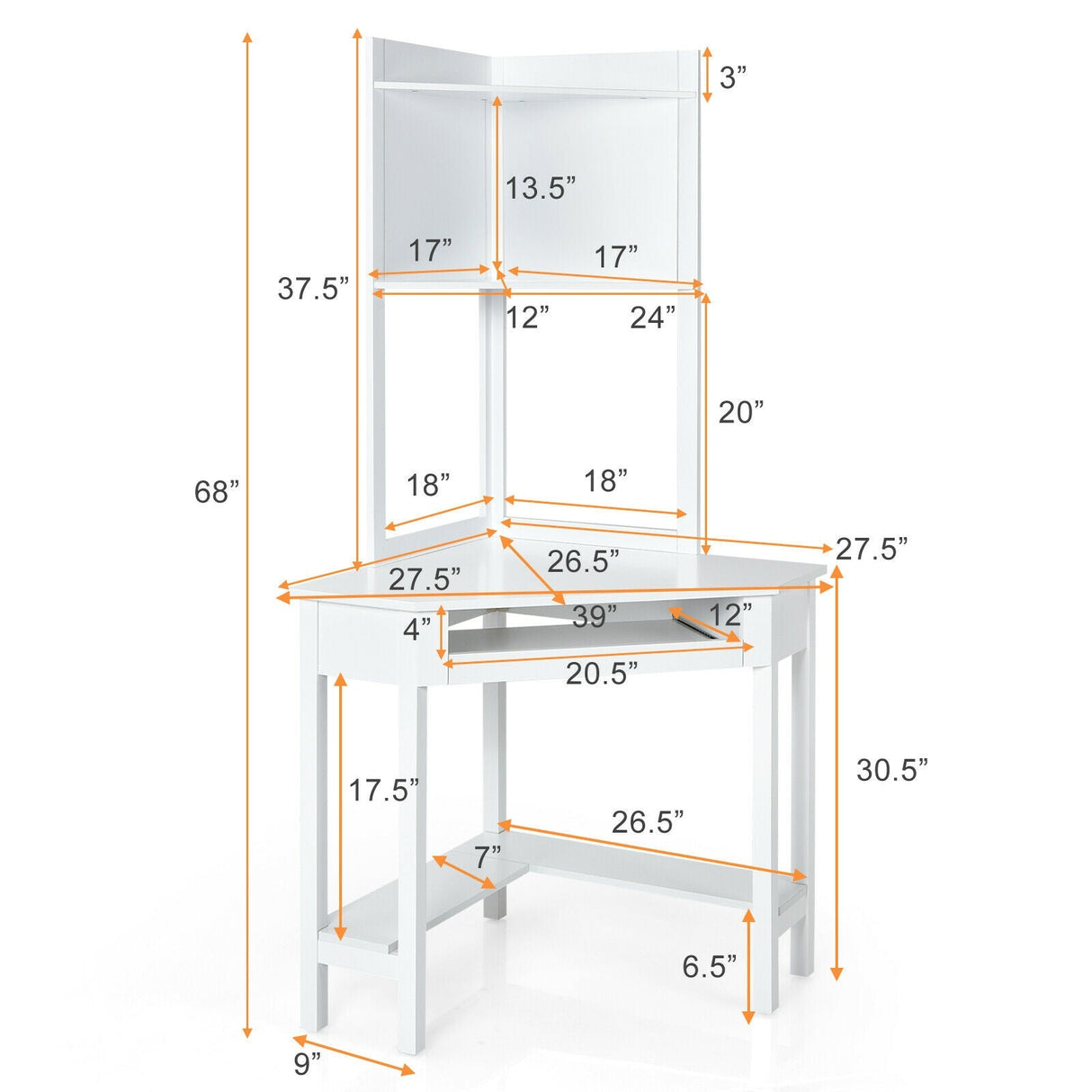 Corner Computer Desk with Hutch and Storage Shelves