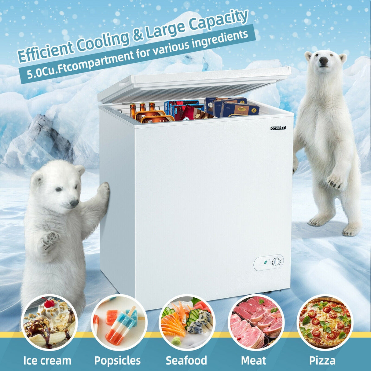 Congelador horizontal de 5.2 pies cúbicos Refrigerador de una puerta vertical con 3 canastas - Blanco