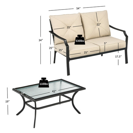 Sofá biplaza de jardín con cojines y mesa de centro - beige (2 piezas)