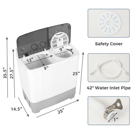 Lavadora portátil 2 en 1 de 10 kg de capacidad con control de temporizador
