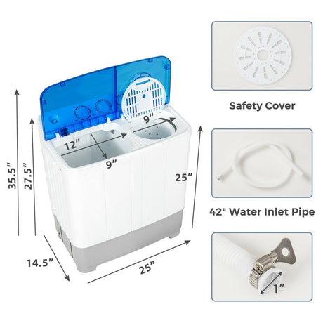 Lavadora portátil 2 en 1 de 10 kg de capacidad con control de temporizador