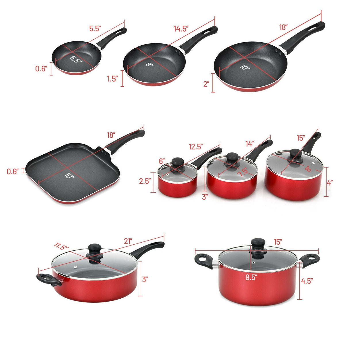 Juego de ollas y sartenes de cocina antiadherentes anodizado duro de 17 piezas