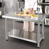 Mesa de preparación de alimentos comercial de acero inoxidable de 24 x 36 pulgadas