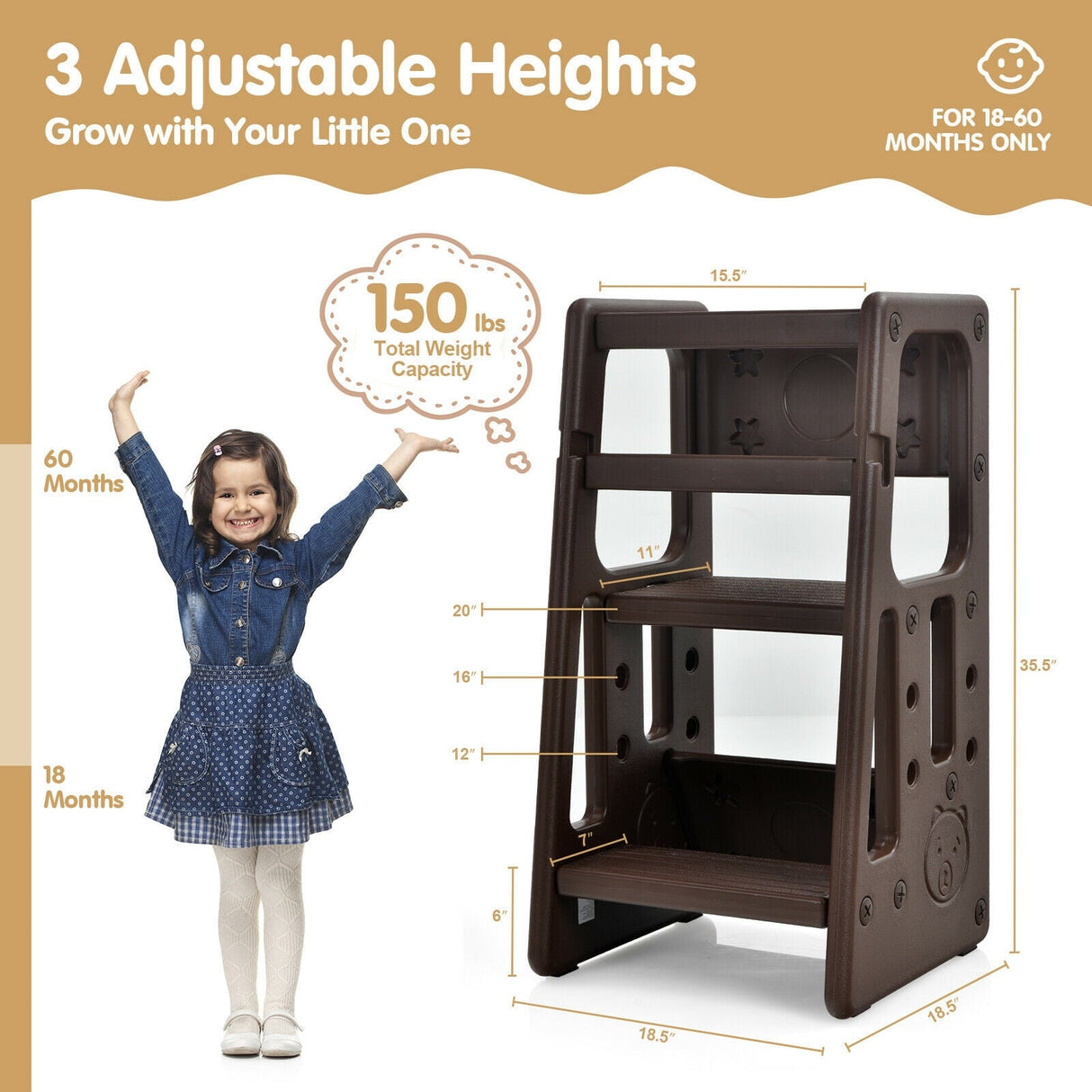 Taburete de cocina para niños con doble barra de seguridad