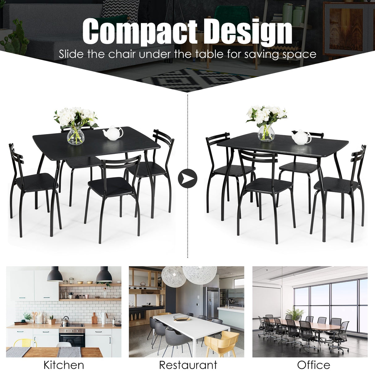 Juego de comedor de 5 piezas con 4 sillas y respaldos