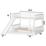 Twin over Twin Bunk Wooden Low Bed with Slide Ladder for Kids