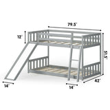 Twin over Twin Bunk Wooden Low Bed with Slide Ladder for Kids