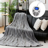Manta Eléctrica Calefactora de Franela de 62 x 84 Pulgadas con 10 Niveles de Calefacción - Gris
