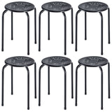 6-Pack Stackable Multifunctional Daisy Design Backless Round Metal Stool Set