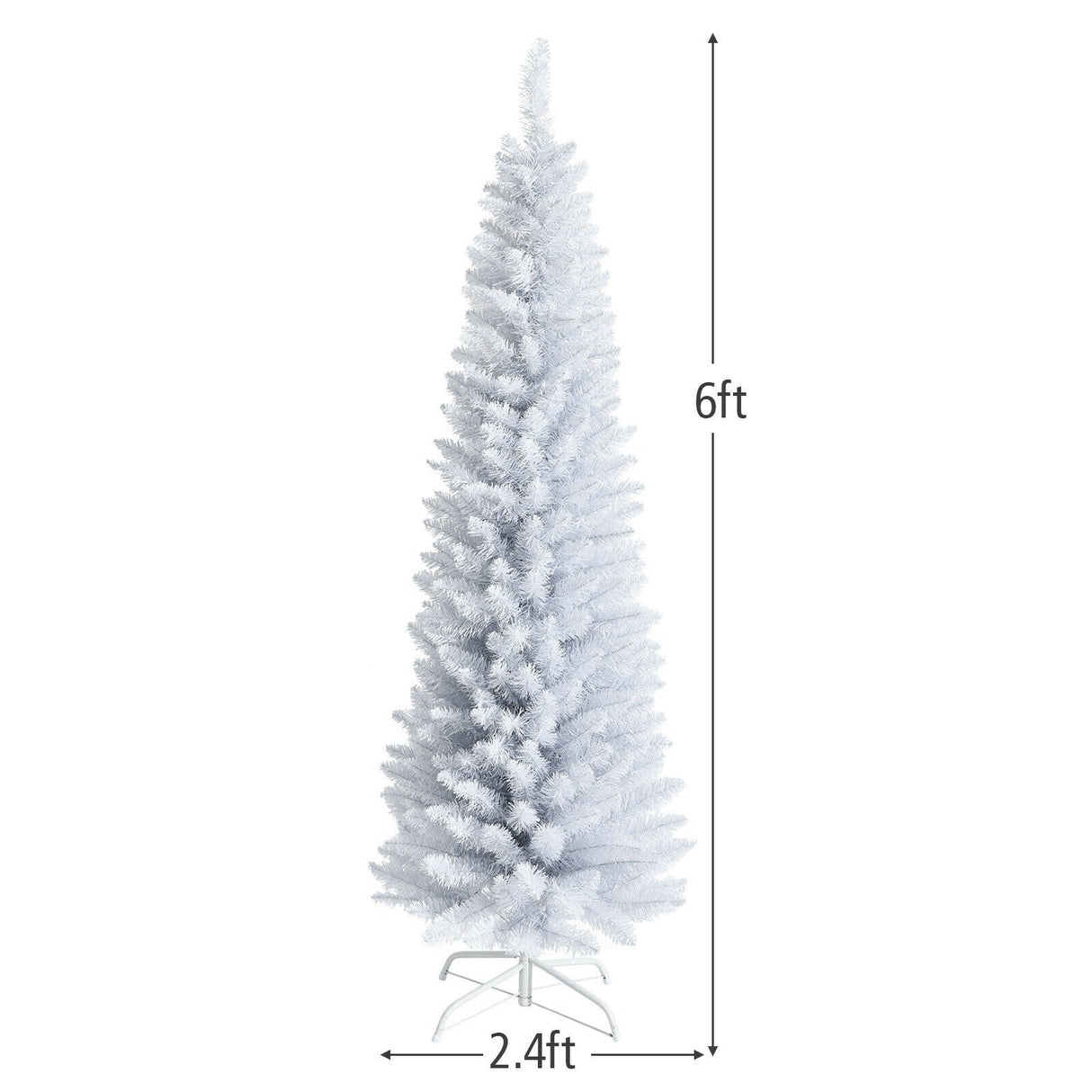 Árbol de Navidad artificial delgado tipo lápiz sin luces de 1,8 m con soporte metálico