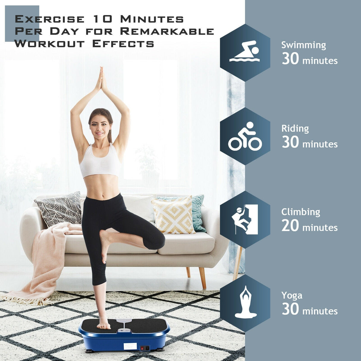 Máquina Mini Plataforma Vibratoria de Fitness con Control Remoto y Bandas de Resistencia - Azul
