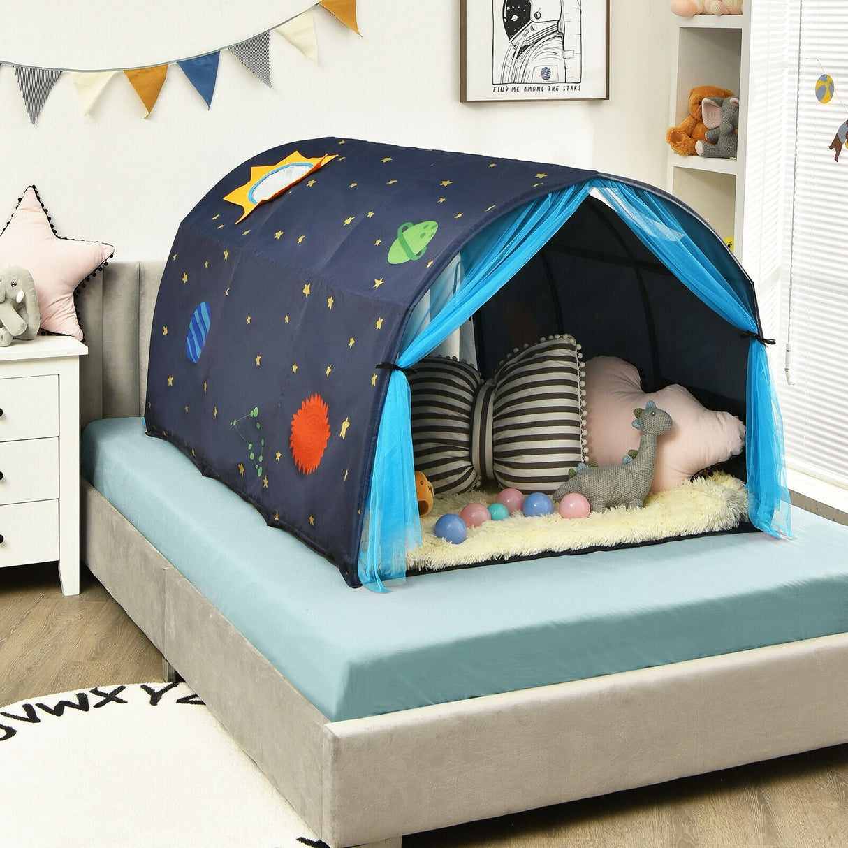 Tienda de juegos portátil Kids Galaxy Starry Sky Dream con cortina de red doble