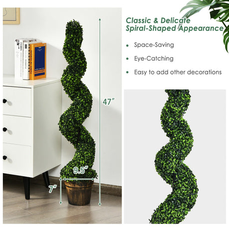 Paquete de 2 topiarios artificiales de boj en espiral de 4 pies para decoración interior y exterior