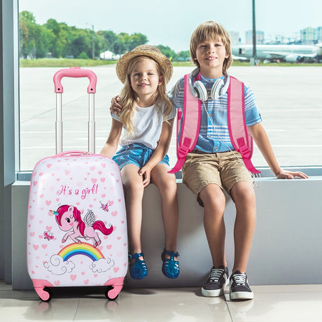 Juego de equipaje para niños de 2 piezas, mochila de 12 pulgadas y maleta de cabina con ruedas para niños de 16 pulgadas