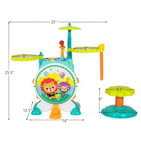 Juego de batería eléctrica infantil de 3 piezas con micrófono, taburete y pedal