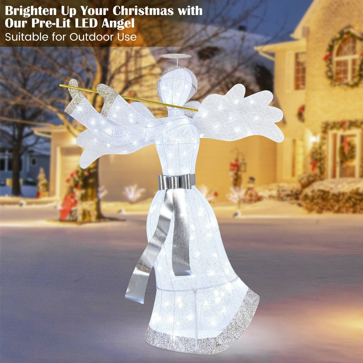 Decoración navideña de ángel preiluminada con 100 luces LED