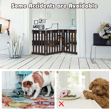 Puerta plegable de madera independiente para perros de 24 pulgadas con bisagra flexible de 360° para mascotas
