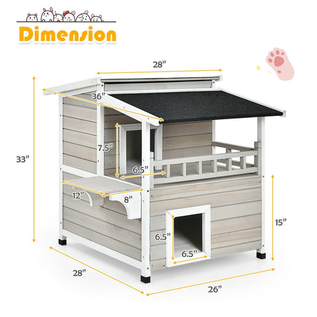 Condominio de lujo para gatos de madera de 2 pisos con balcón grande