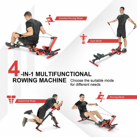 Máquina de remo plegable 4 en 1 con panel de control para gimnasio en casa