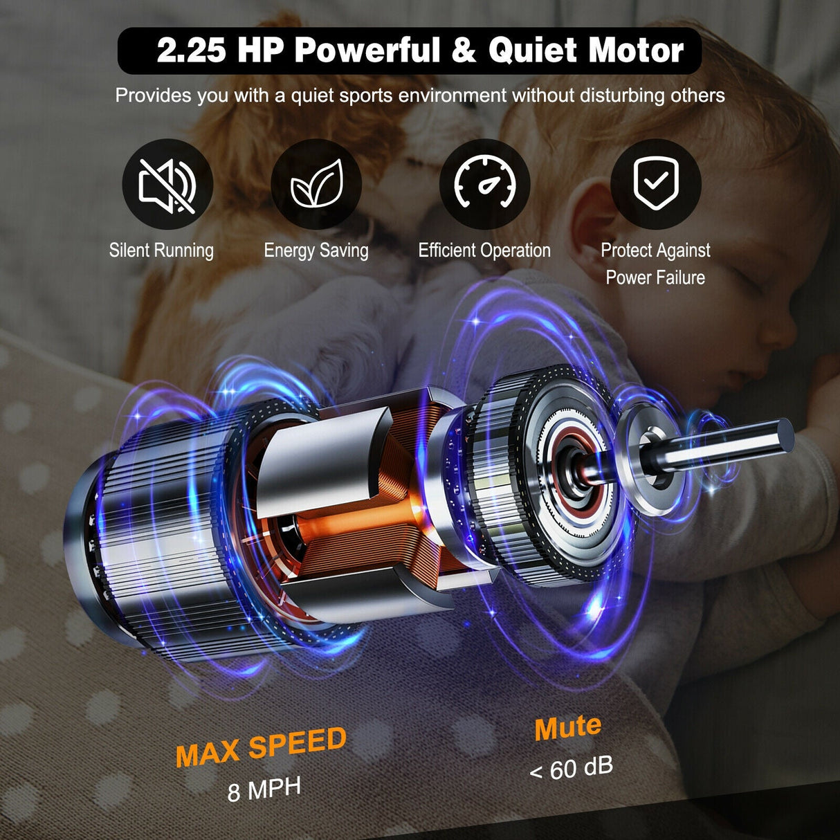 Máquina de correr eléctrica plegable de 2.25 HP con motor y pantalla LED