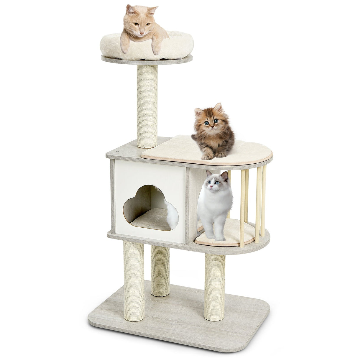Árbol de actividades para gatos de madera de 46 pulgadas con plataforma y cojines