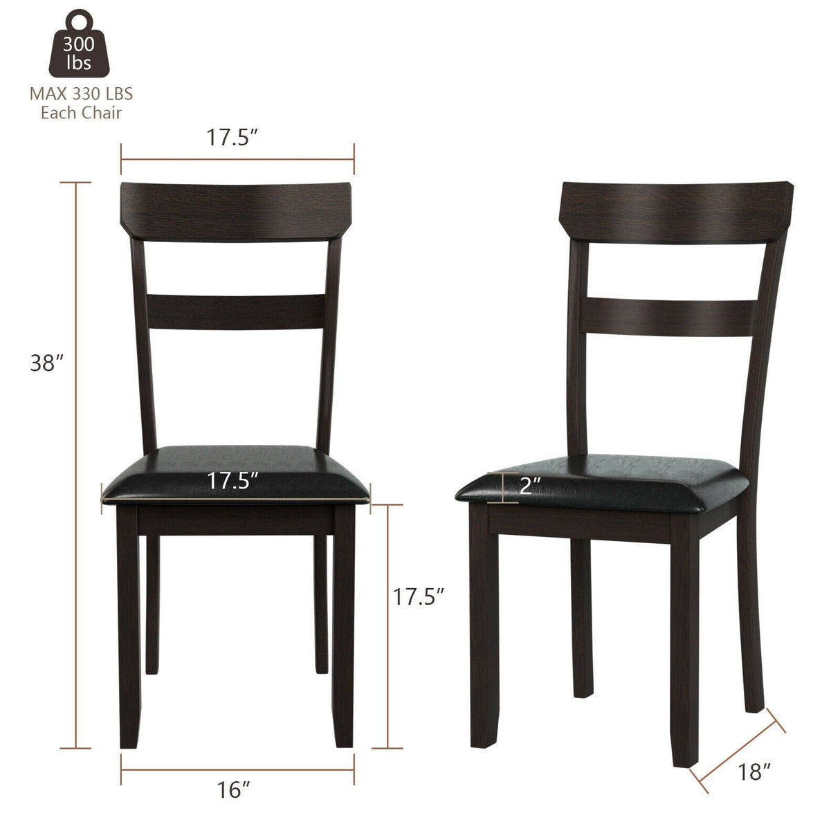Juego de 2 sillas de comedor con estructura de madera de caucho y asiento tapizado de piel sintética