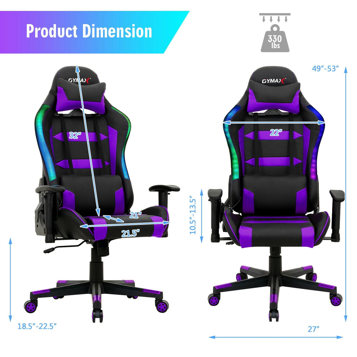 Silla Gaming Giratoria Ajustable con Luces LED y Mando a Distancia