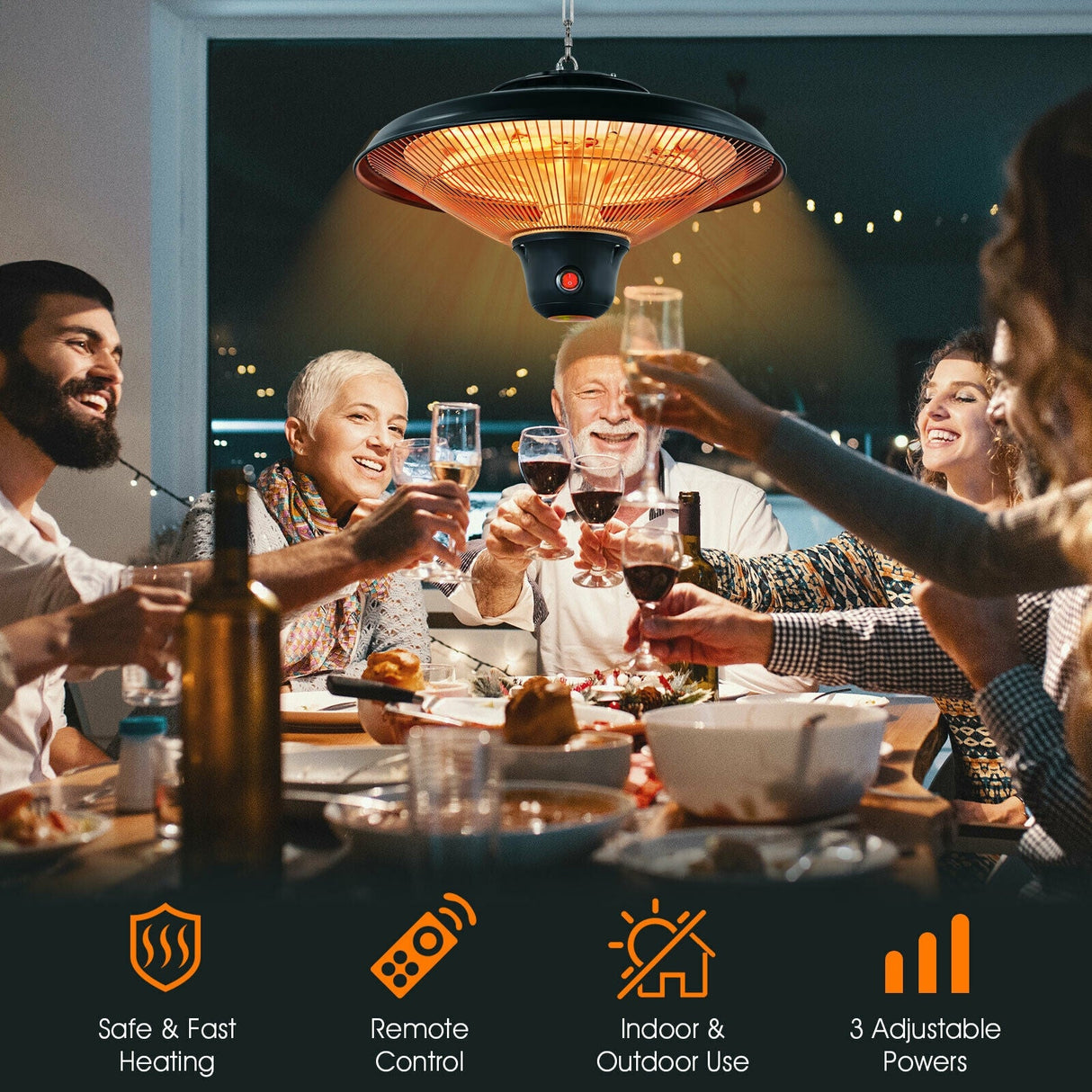 Calentador infrarrojo eléctrico de techo colgante de 1500W con control remoto