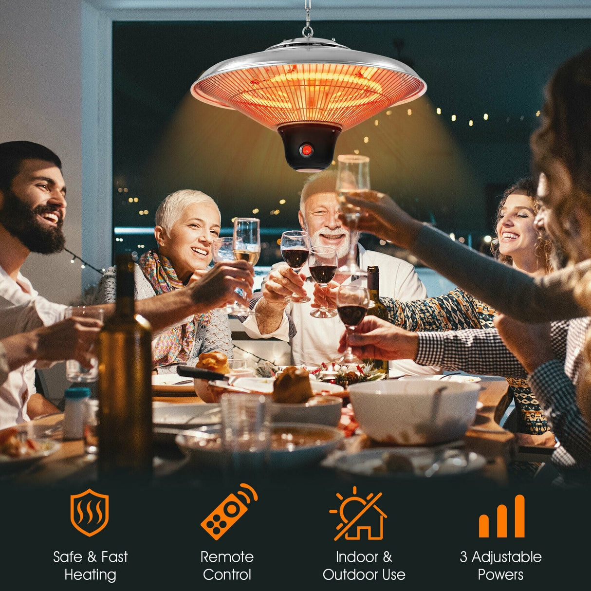 Calentador infrarrojo eléctrico de techo colgante de 1500W con control remoto