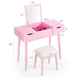 Mesa de tocador con espejo elevable y 2 cajones