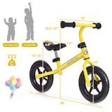 Bicicleta de equilibrio para niños sin pedales con manillar y asiento ajustables - Amarilla