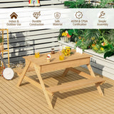 Mesa de pícnic de madera 3 en 1 para niños, mesa de arena y agua para exteriores con cajas de juego