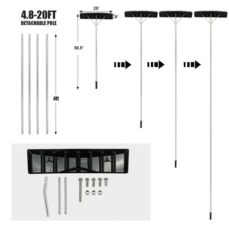Rastrillo quitanieves extensible de aluminio de 20 pies con mango antideslizante