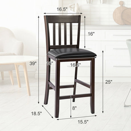 Juego de 2 taburetes de bar de 25 pulgadas con patas de madera de caucho
