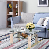 Mesa de centro rectangular de cristal con patas metálicas para salón