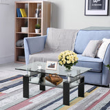 Mesa de centro rectangular de cristal con patas metálicas para salón
