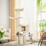 Árbol para gatos de madera de 4 niveles y 68.5 pulgadas, torre de actividades con postes de sisal - Natural