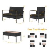 Juego de Muebles de Patio de Ratán Acolchados de 4 Piezas con Mesa de Centro de Madera