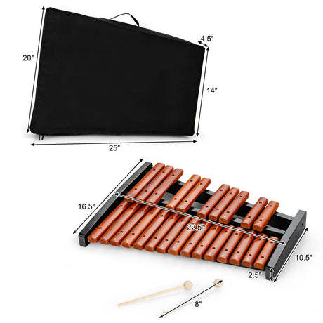 Xilófono de madera de percusión de 25 notas, instrumento educativo con 2 mazos