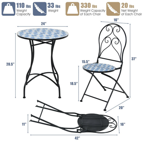 Juego de Muebles de Bistró para Patio de 3 Piezas con Diseño de Mosaico