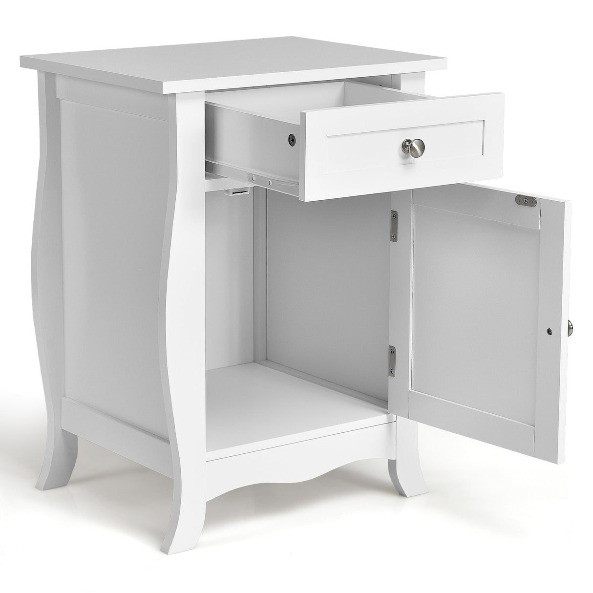 Wooden Accent End Table with Drawer Storage Cabinet Nightstand-White