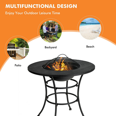Mesa de Comedor con Brasero para Patio de 31.5 Pulgadas con Rejilla para Barbacoa