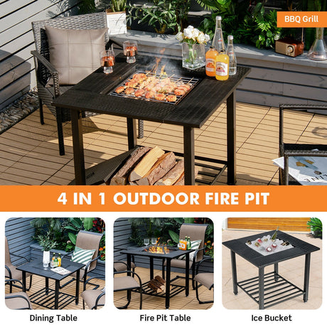 Mesa de comedor para brasero de exterior de 31 pulgadas con parrilla para barbacoa