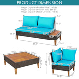 Juego de muebles de ratán acolchados para patio de 4 piezas con mesa auxiliar de madera