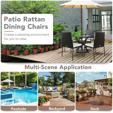 Juego de comedor de mimbre de ratán para patio de 4 piezas con cómodos cojines
