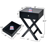 Mesita de noche moderna en forma de X con cajón para sala de estar o dormitorio