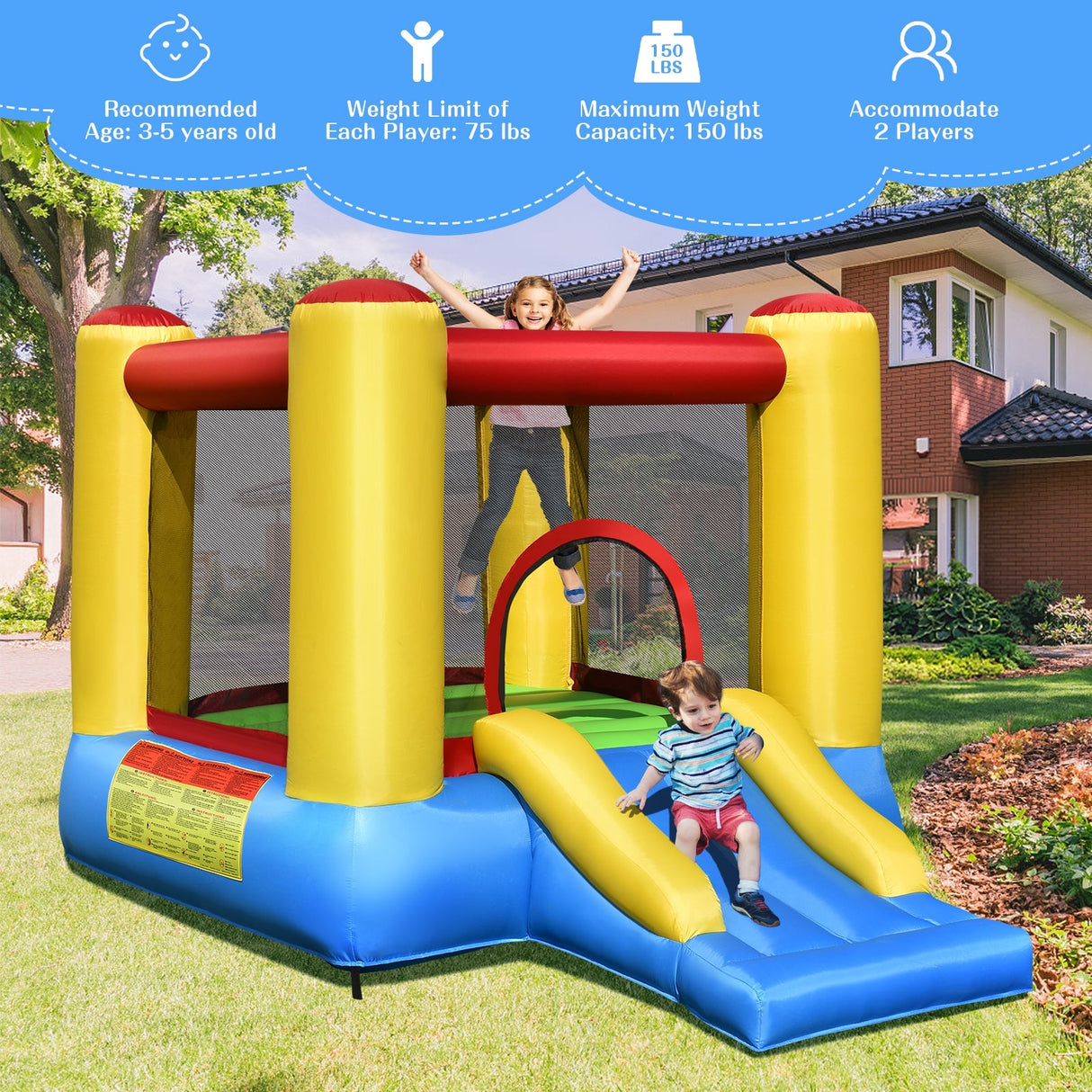 Castillo hinchable infantil con tobogán y soplador de 480 W