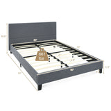 Base de cama tapizada tipo plataforma tamaño matrimonial/Queen con cabecero de lino