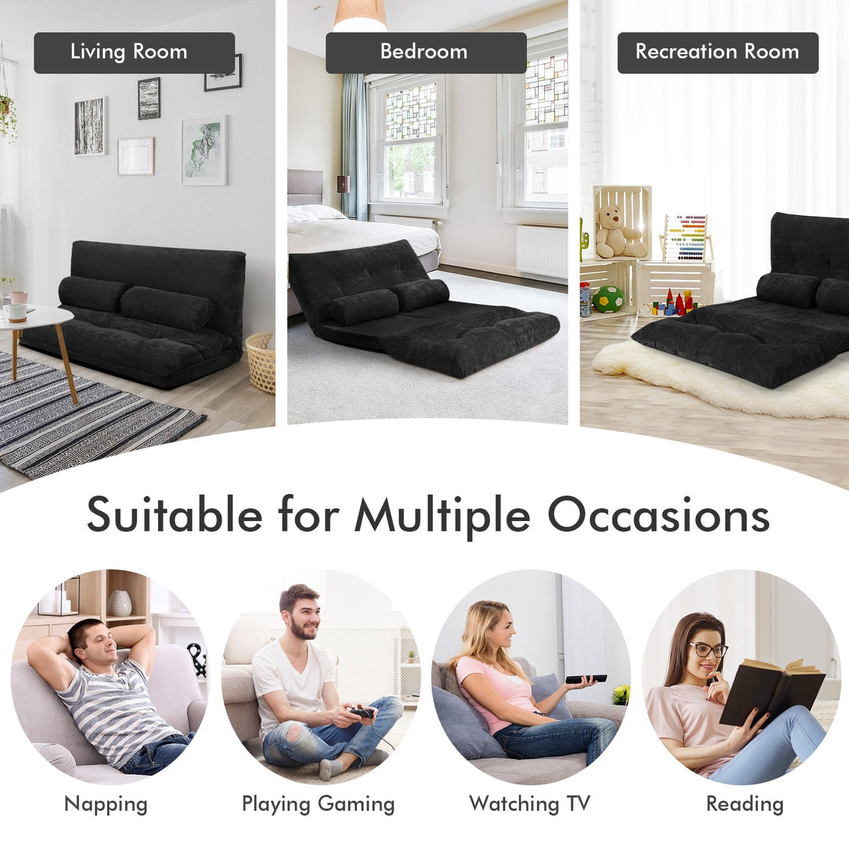 Sofá cama reclinable de 6 posiciones con 2 almohadas